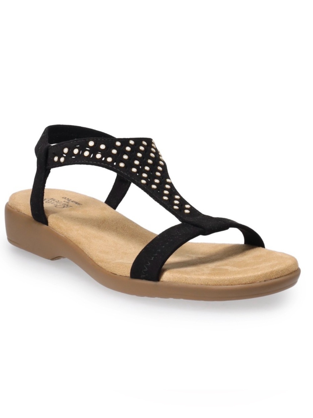 croft & barrow Ortholite Black Studded T-Strap Sandal